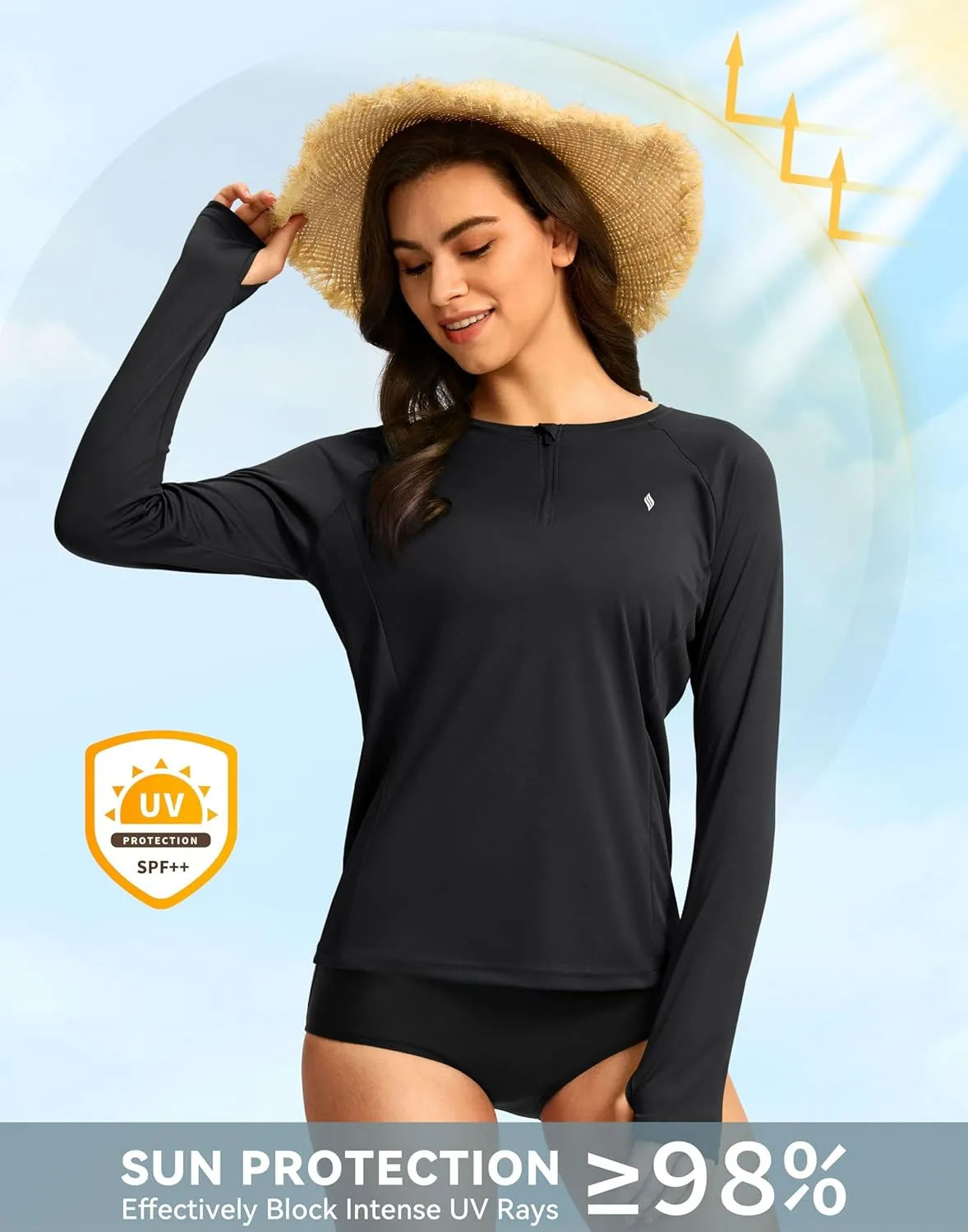 SANTINY Women's Rash Guard UPF50  SPF Long Sleeve Swimsuits Top UV Sun Protection Swim Shirts for Woman with Zip