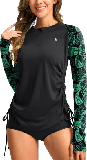 SANTINY Women's Rash Guard UPF50  SPF Long Sleeve Swimsuits Top UV Sun Protection Swim Shirts for Woman with Zip