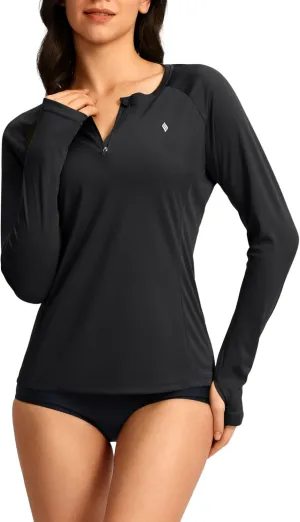 SANTINY Women's Rash Guard UPF50  SPF Long Sleeve Swimsuits Top UV Sun Protection Swim Shirts for Woman with Zip