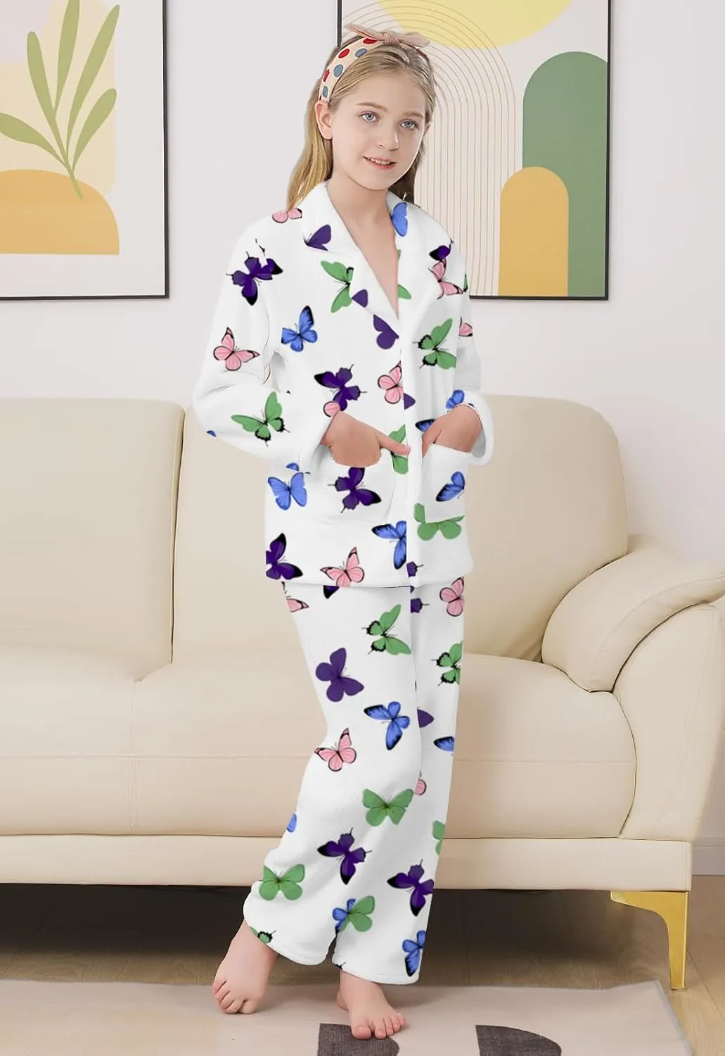 Schbbbta Girls Fuzzy Pajama Set, 2 Piece Soft Plush Fleece Pjs Loungewear, 3 Years - 15 Years