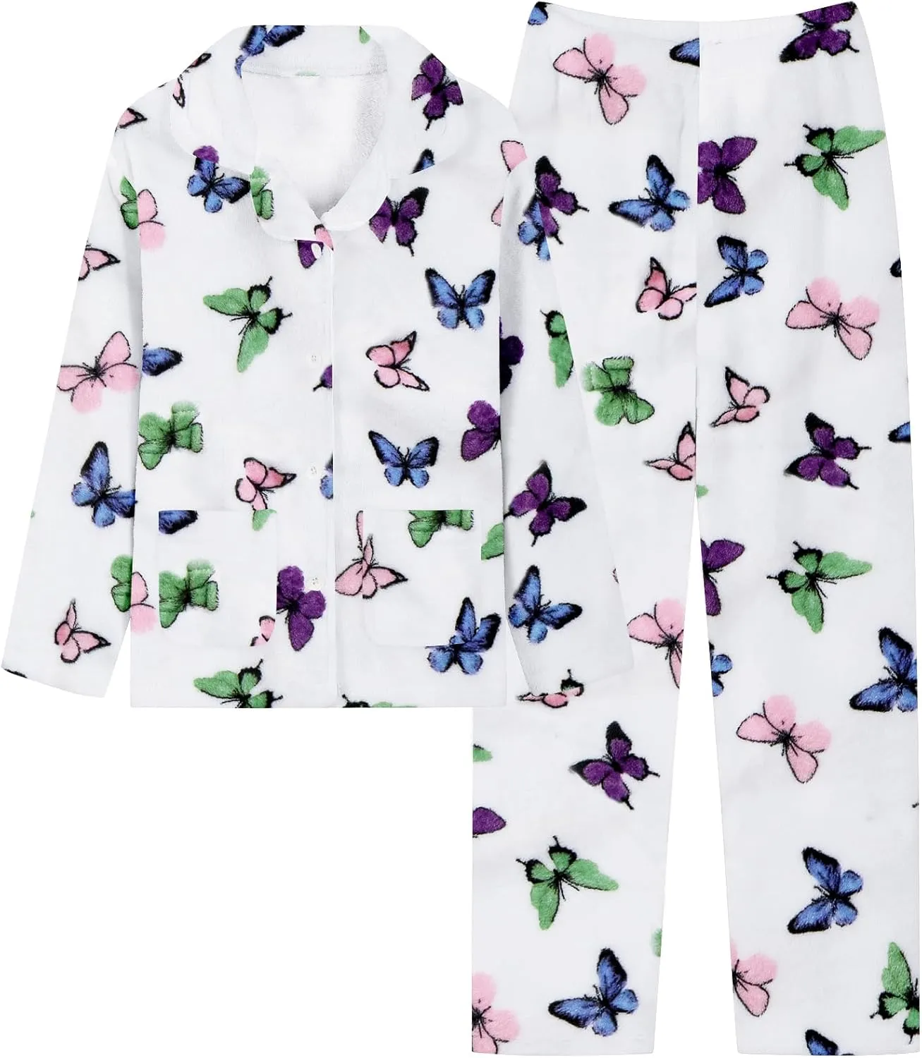 Schbbbta Girls Fuzzy Pajama Set, 2 Piece Soft Plush Fleece Pjs Loungewear, 3 Years - 15 Years