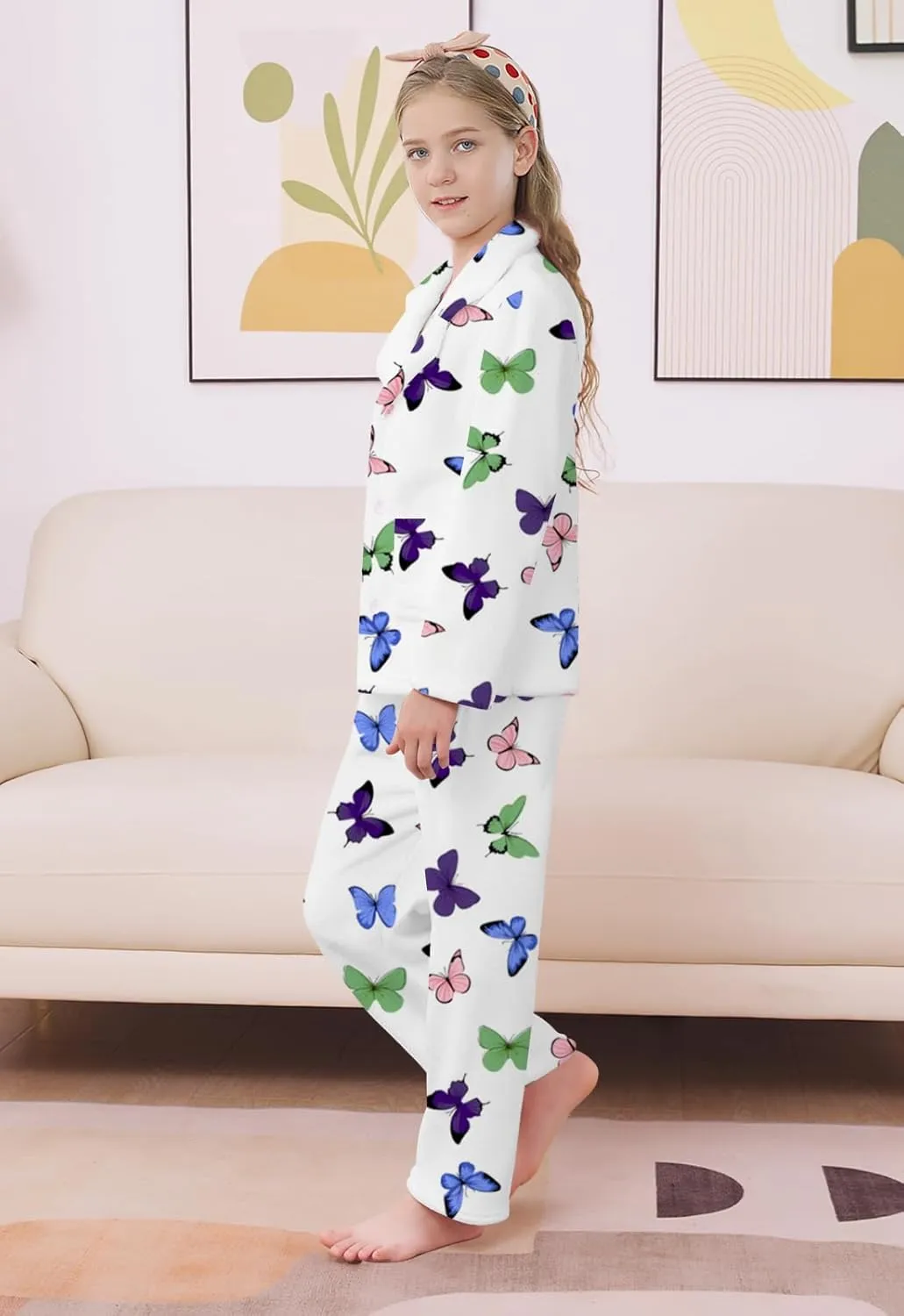 Schbbbta Girls Fuzzy Pajama Set, 2 Piece Soft Plush Fleece Pjs Loungewear, 3 Years - 15 Years