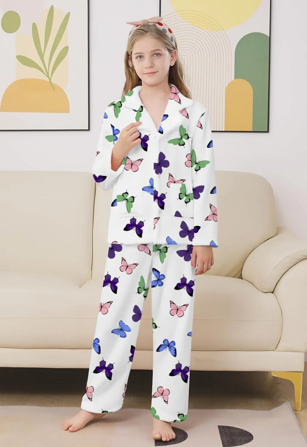 Schbbbta Girls Fuzzy Pajama Set, 2 Piece Soft Plush Fleece Pjs Loungewear, 3 Years - 15 Years