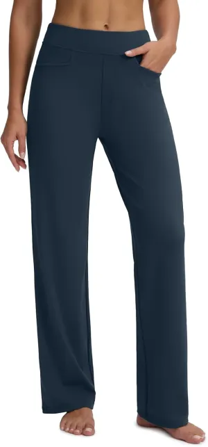 Seamaid Womens 30" Wide Leg Yoga Pants with Pockets High Waisted Stretch Casual Dress Pants
