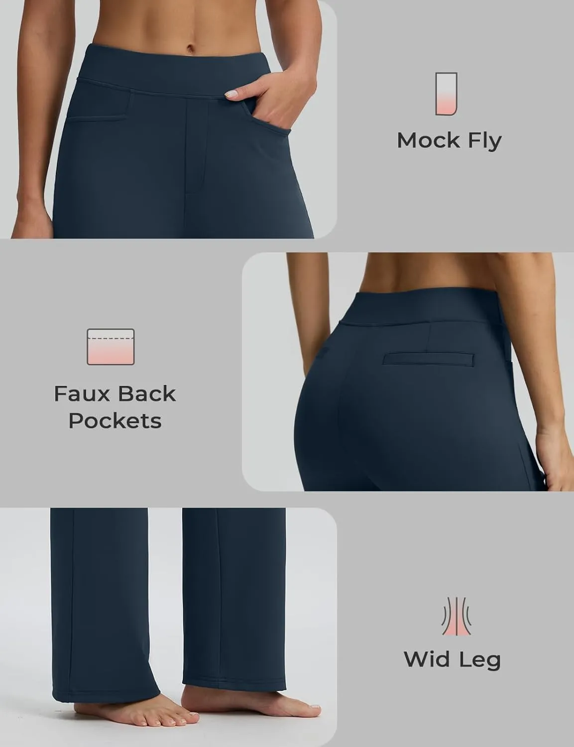 Seamaid Womens 30" Wide Leg Yoga Pants with Pockets High Waisted Stretch Casual Dress Pants