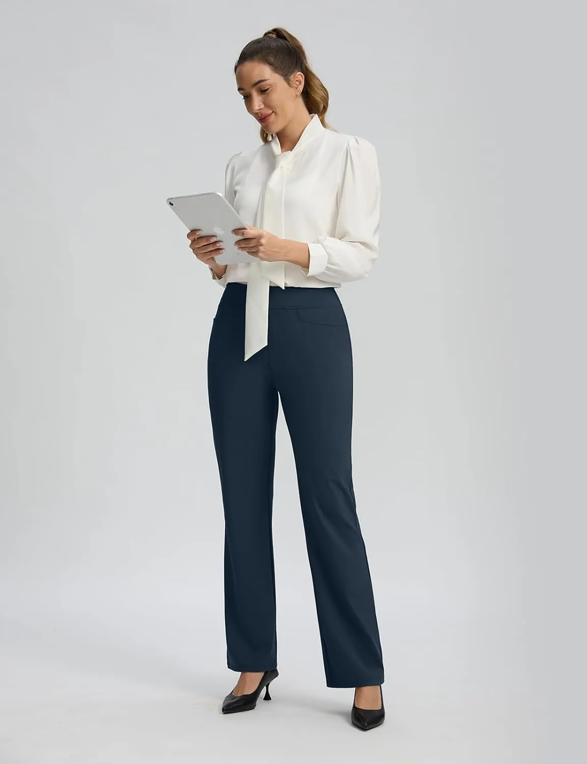 Seamaid Womens 30" Wide Leg Yoga Pants with Pockets High Waisted Stretch Casual Dress Pants
