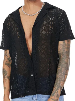 SEAUR Men's Sheer Mesh T Shirt Fashion See Through Shirts Muscle Workout Tee Sexy Breathable Undershirts Party Clubwear Top
