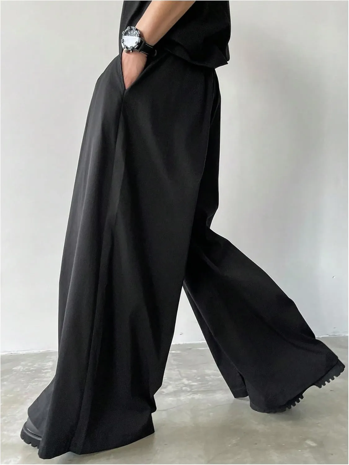 SHENHE Men's Wide Leg Pleated Pants Zipper Fly Baggy Pants Casual Business Dress Pants