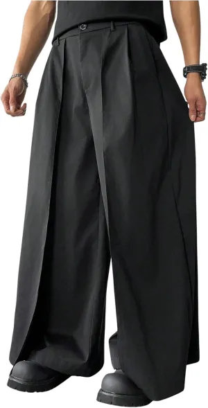 SHENHE Men's Wide Leg Pleated Pants Zipper Fly Baggy Pants Casual Business Dress Pants