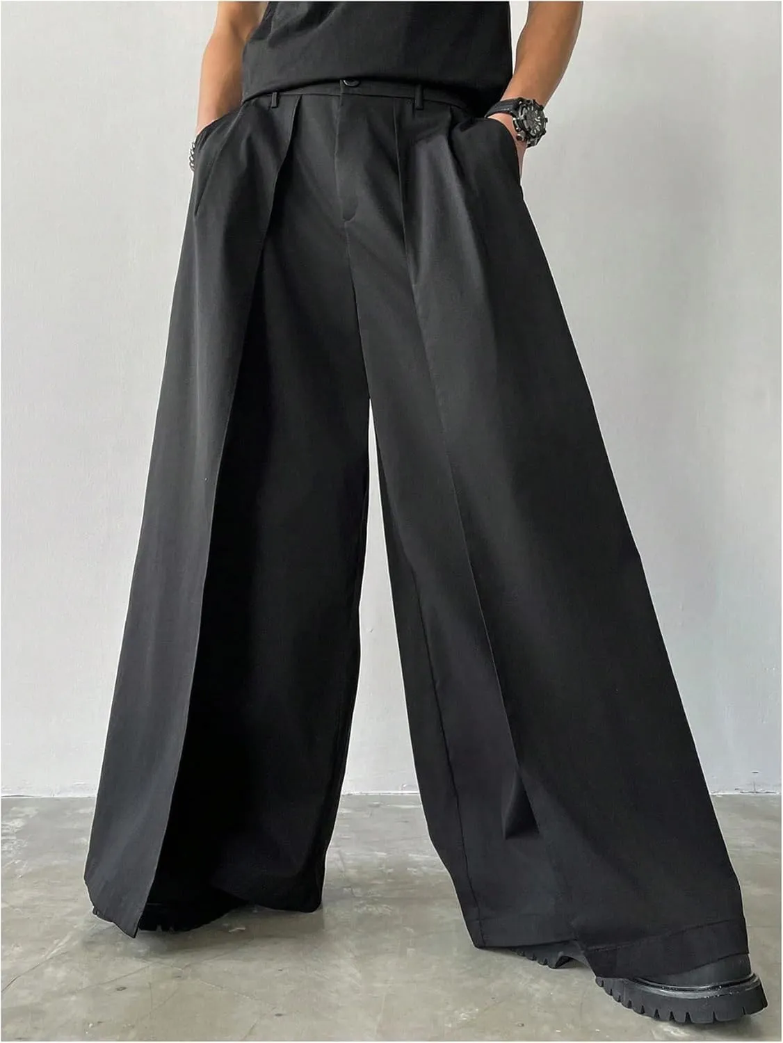 SHENHE Men's Wide Leg Pleated Pants Zipper Fly Baggy Pants Casual Business Dress Pants