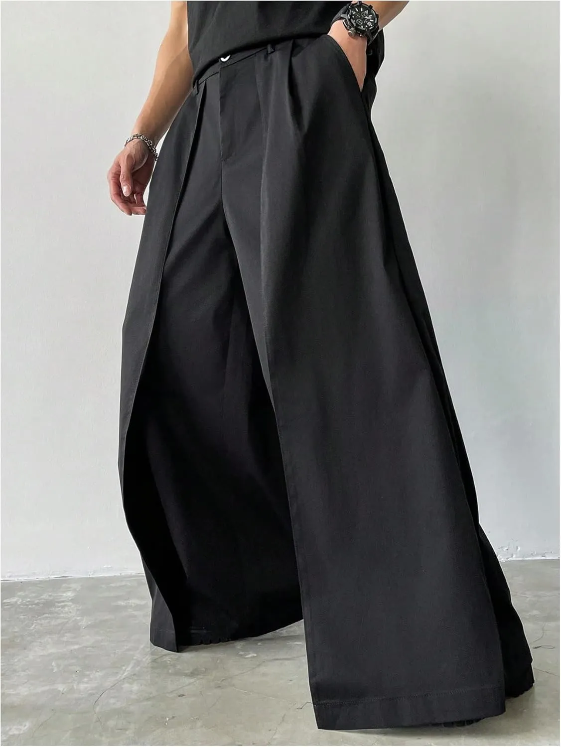 SHENHE Men's Wide Leg Pleated Pants Zipper Fly Baggy Pants Casual Business Dress Pants