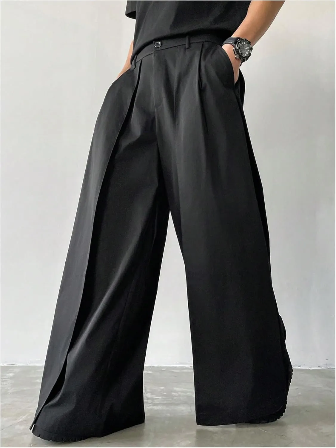 SHENHE Men's Wide Leg Pleated Pants Zipper Fly Baggy Pants Casual Business Dress Pants