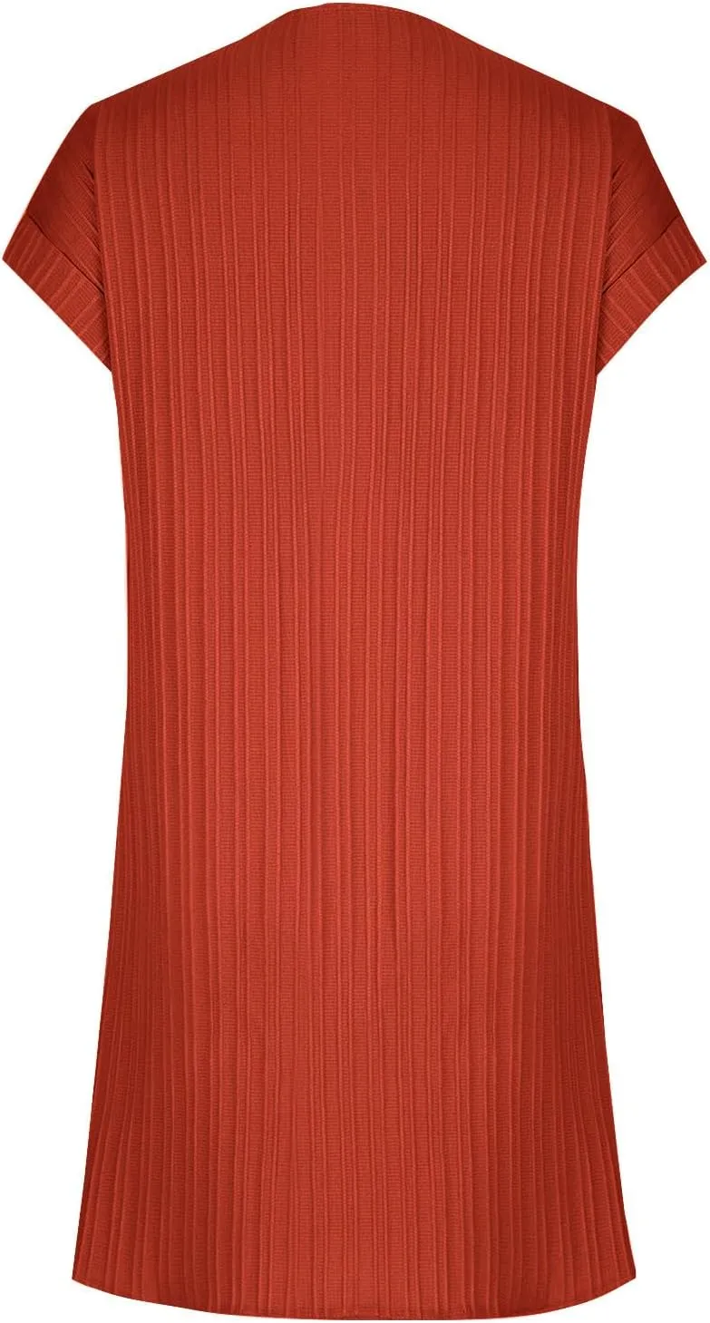 Sinzelimin Shirts Dresses for Women Summer Fashion Button up V-Neck Short Sleeve Loose Comfy Midi Dress Beach Casual Sundress