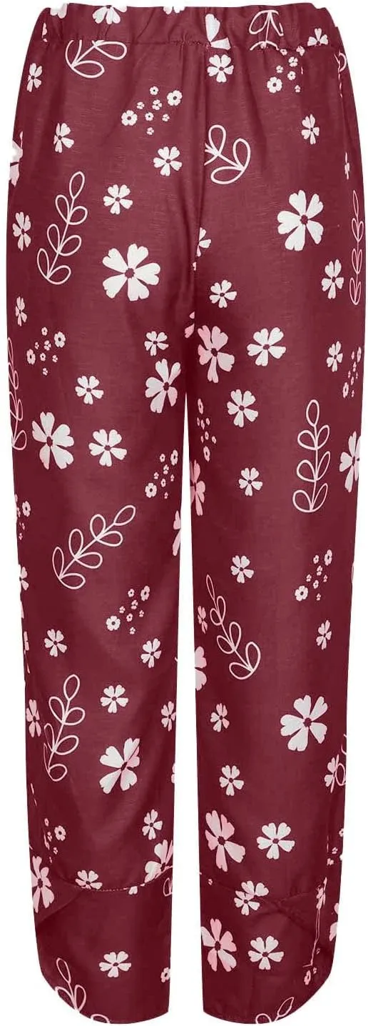 SMIDOW Capri Pants for Women Cotton Linen Wide Leg Capris Casual Summer Cropped Pants Beach Elastic Waist Baggy Crop Trousers