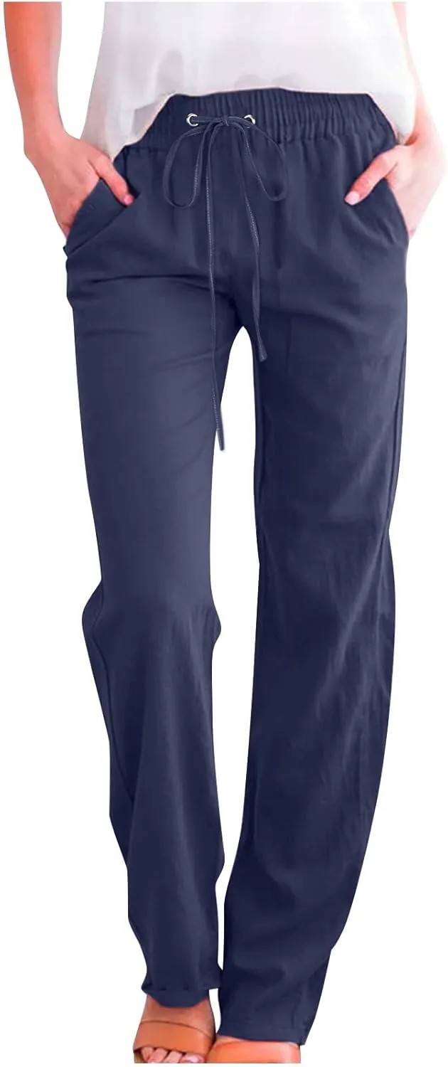 SMIDOW Sweatpants Women 2023 Casual Loose Drawstring Elastic High Waist Comfy Trousers Straight Leg Long Lounge Pant