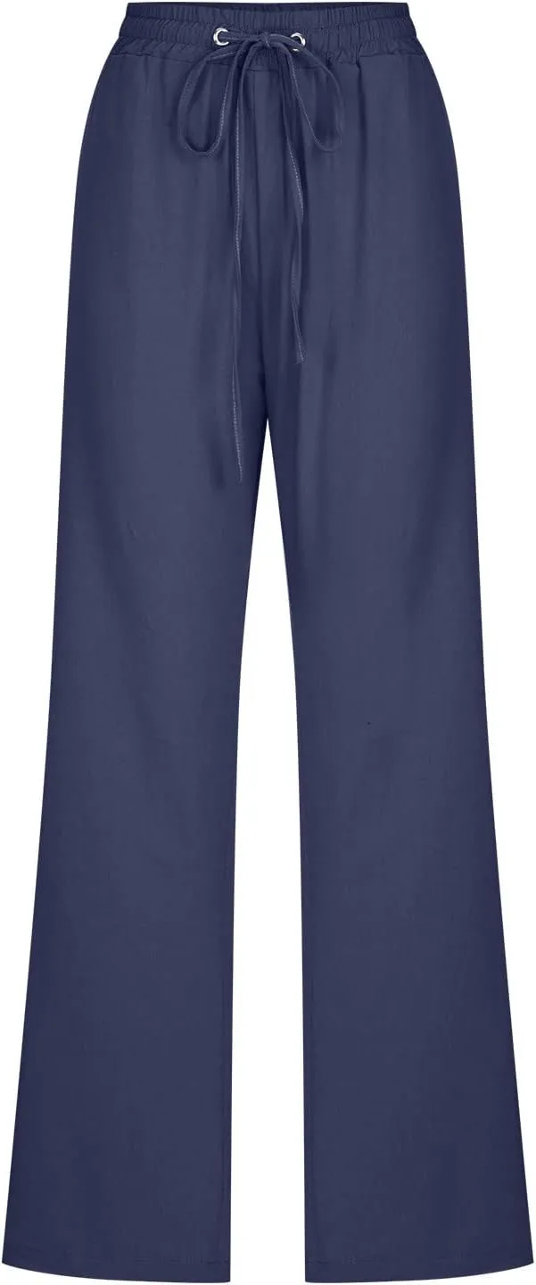 SMIDOW Sweatpants Women 2023 Casual Loose Drawstring Elastic High Waist Comfy Trousers Straight Leg Long Lounge Pant