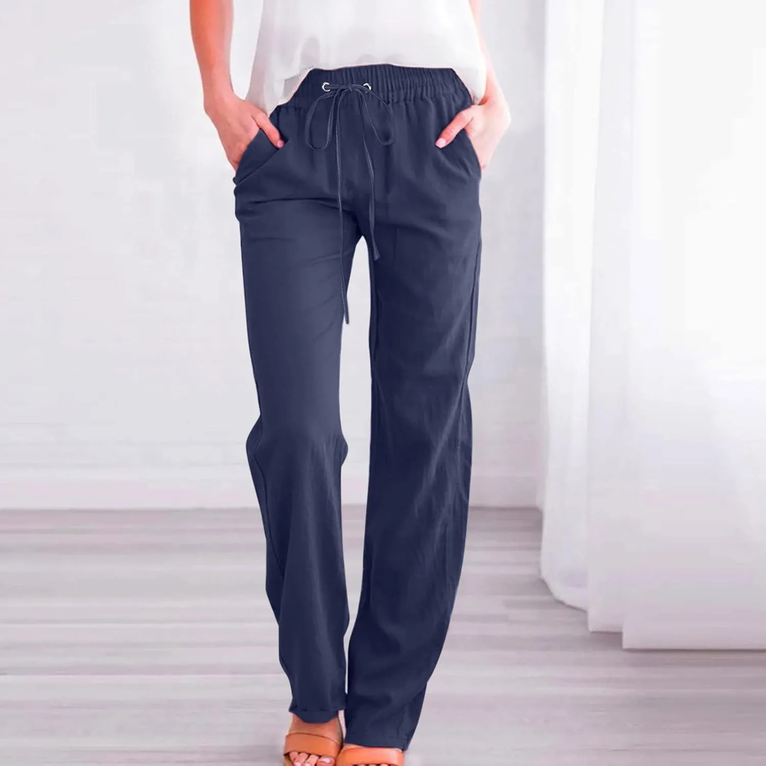 SMIDOW Sweatpants Women 2023 Casual Loose Drawstring Elastic High Waist Comfy Trousers Straight Leg Long Lounge Pant