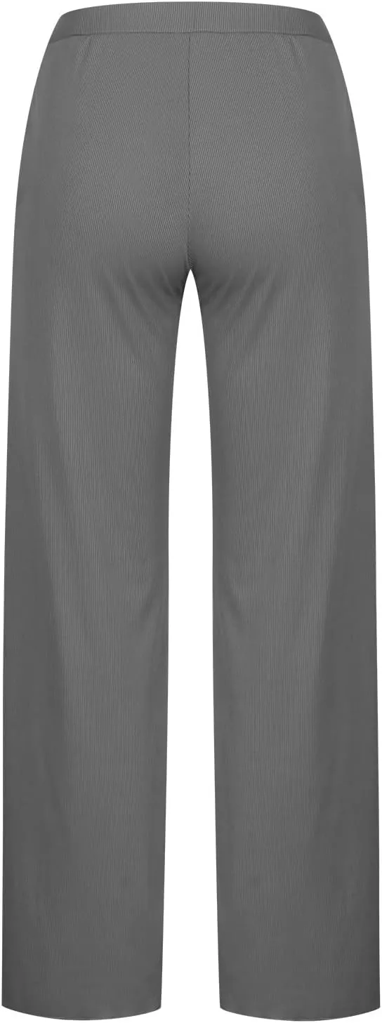 SMIDOW Womens Fashion Wide Leg Pants Casual Loose Elastic High Waist Palazzo Lounge Pants Solid Bootcut Trousers