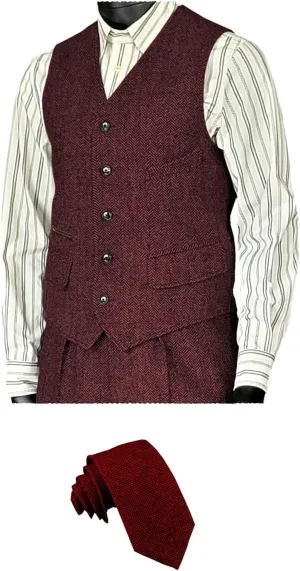 SOLOVEDRESS Men's Vintage Suit Vest Wool Sleeveless Waistcoat Tweed For Wedding Groomsmen