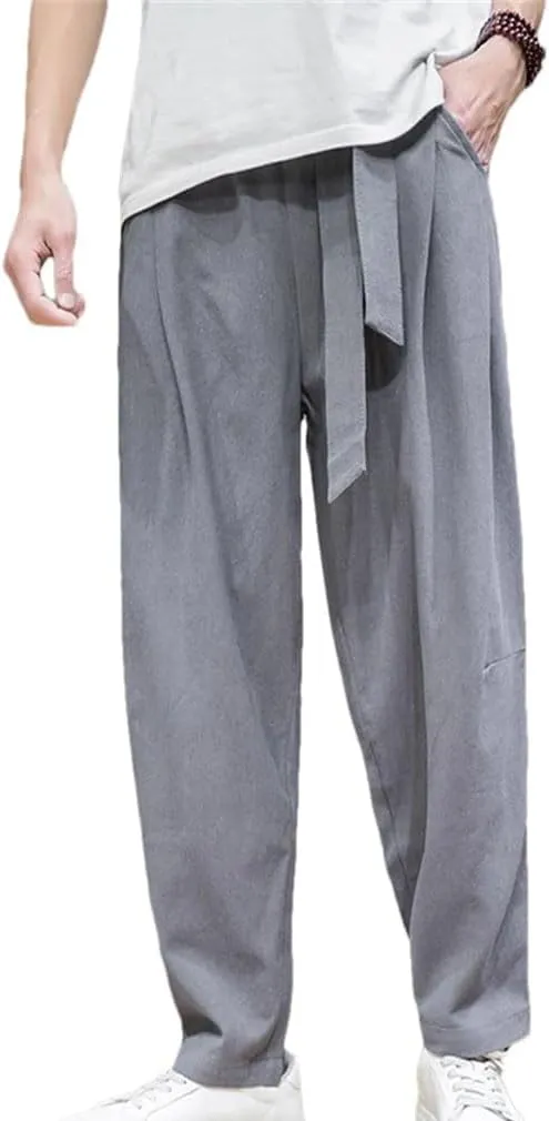 Spring Cotton Linen Pants Men Elastic Waist Casual Harem Pants Loose Sweatpants Traditional Chinese Trousers