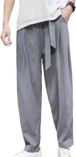 Spring Cotton Linen Pants Men Elastic Waist Casual Harem Pants Loose Sweatpants Traditional Chinese Trousers