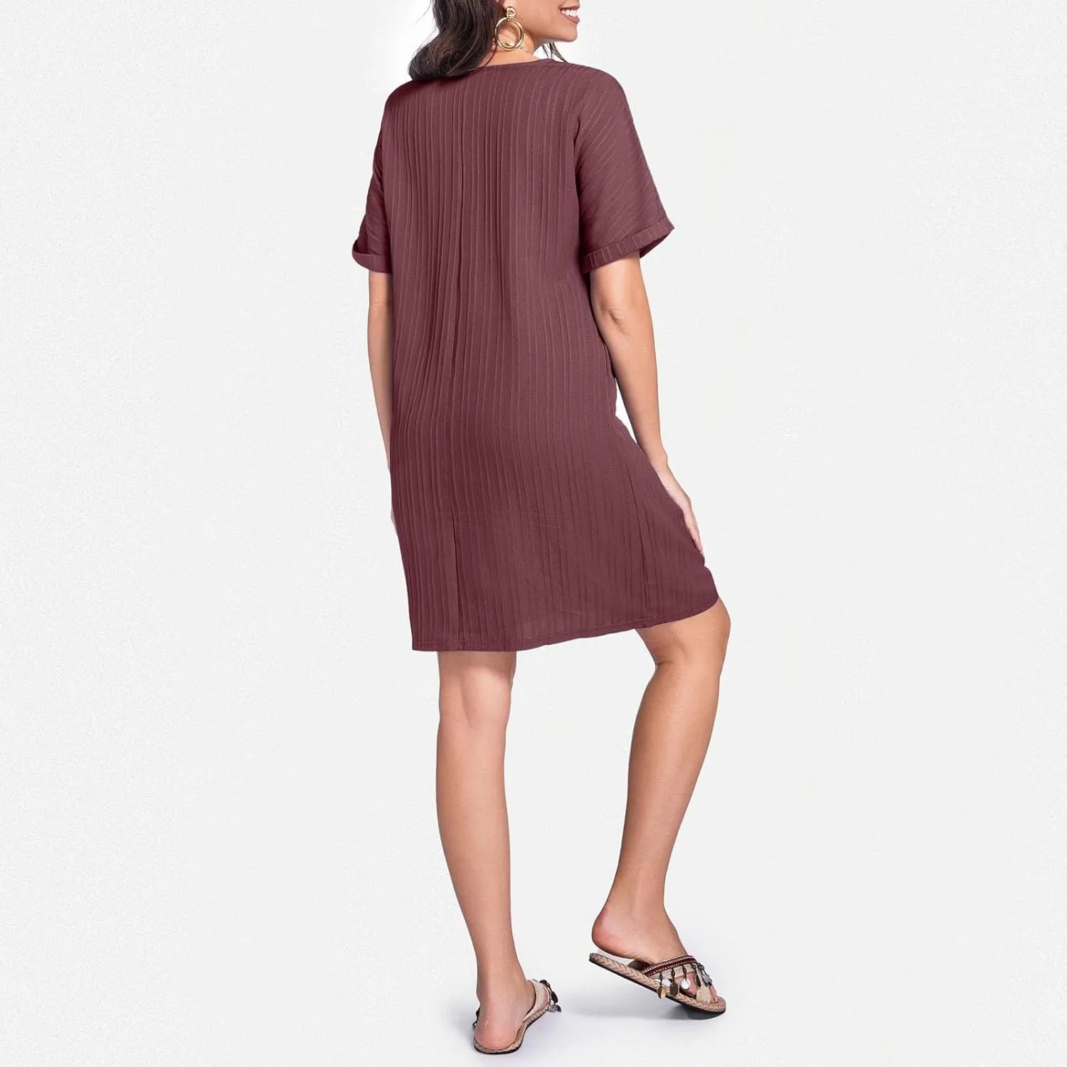 Spring Dresses for Women, Womens Cotton Shirt Dress Summer Casual Short Sleeve Button Down Beach Cover Up Shirts with Pockets