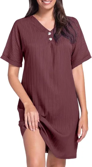 Spring Dresses for Women, Womens Cotton Shirt Dress Summer Casual Short Sleeve Button Down Beach Cover Up Shirts with Pockets