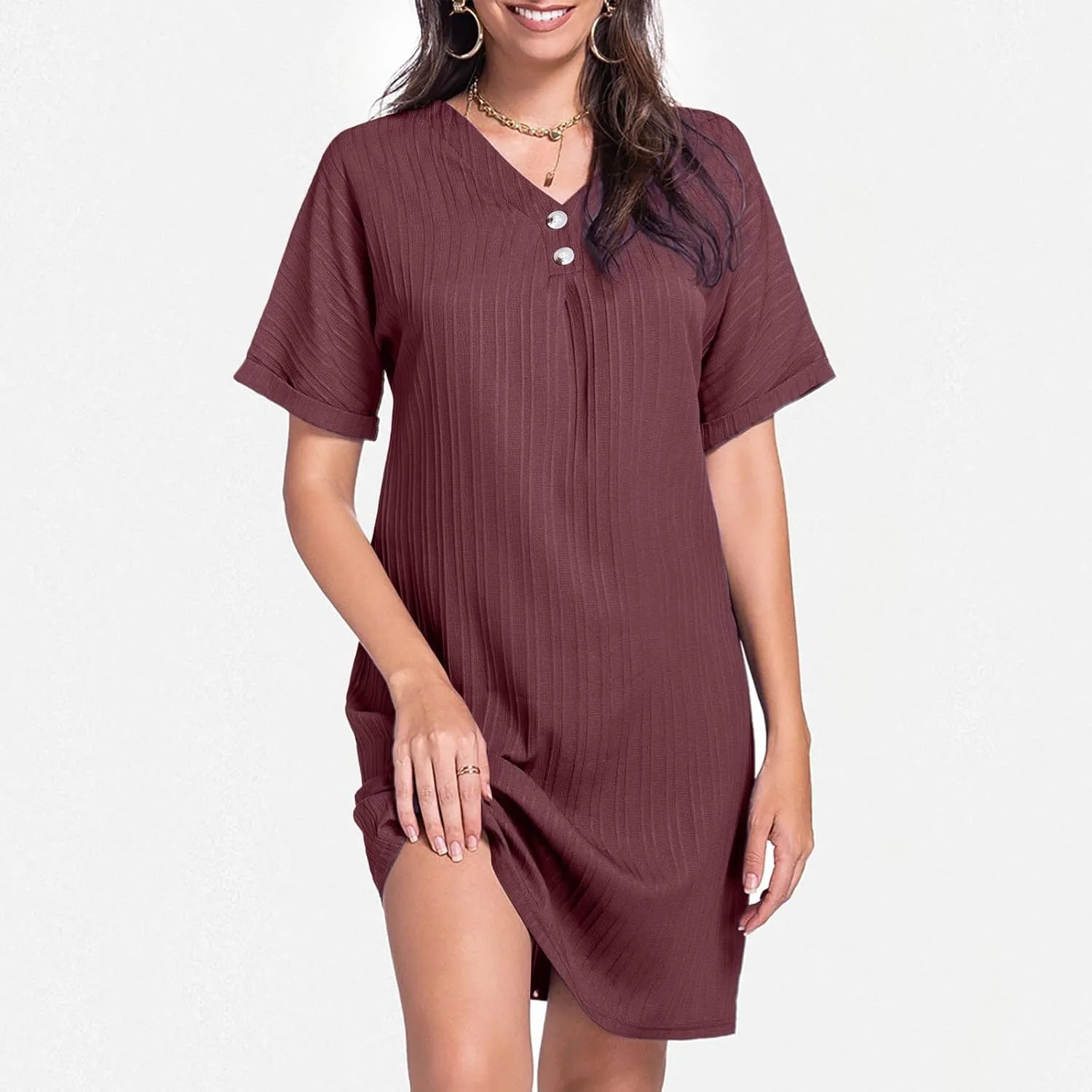 Spring Dresses for Women, Womens Cotton Shirt Dress Summer Casual Short Sleeve Button Down Beach Cover Up Shirts with Pockets