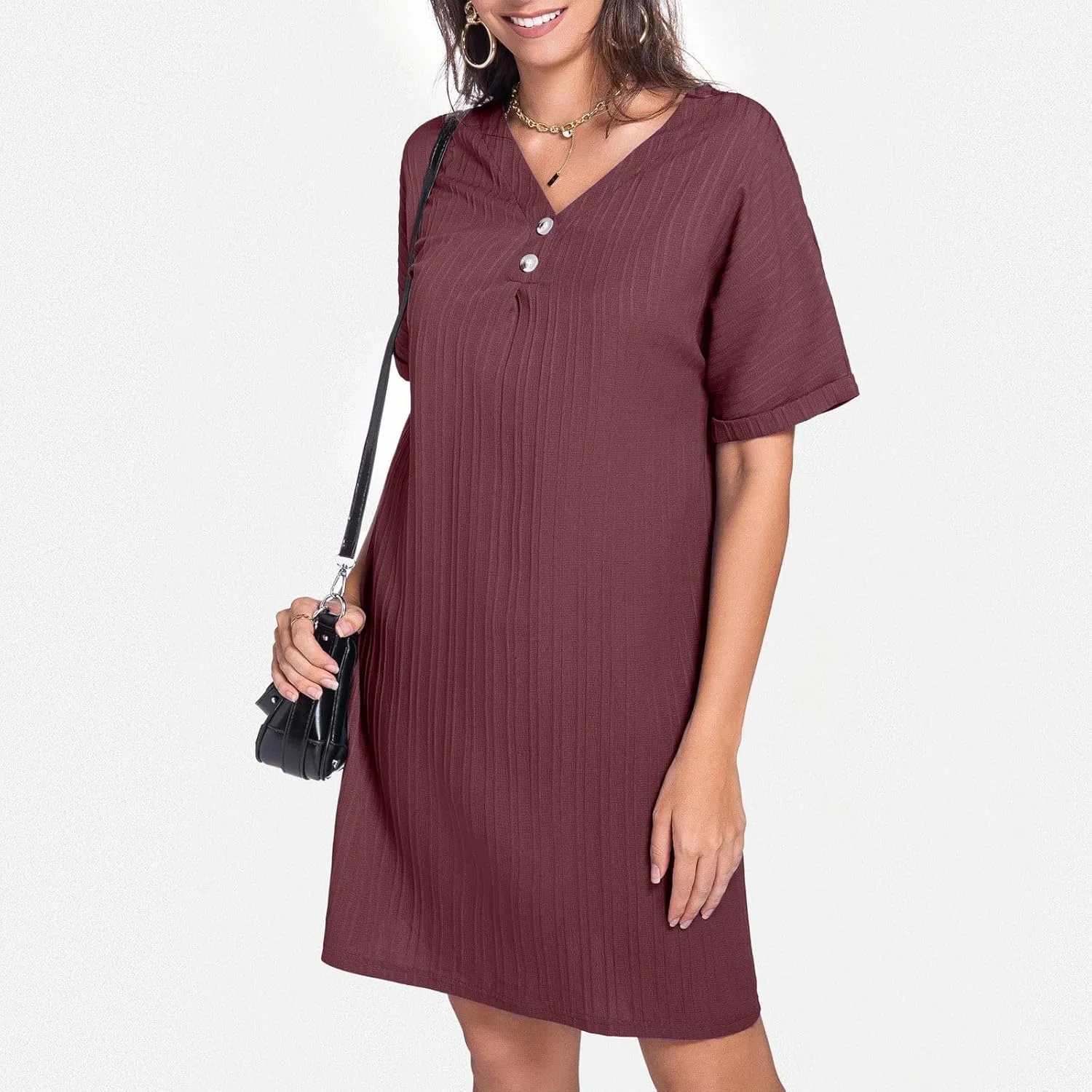 Spring Dresses for Women, Womens Cotton Shirt Dress Summer Casual Short Sleeve Button Down Beach Cover Up Shirts with Pockets