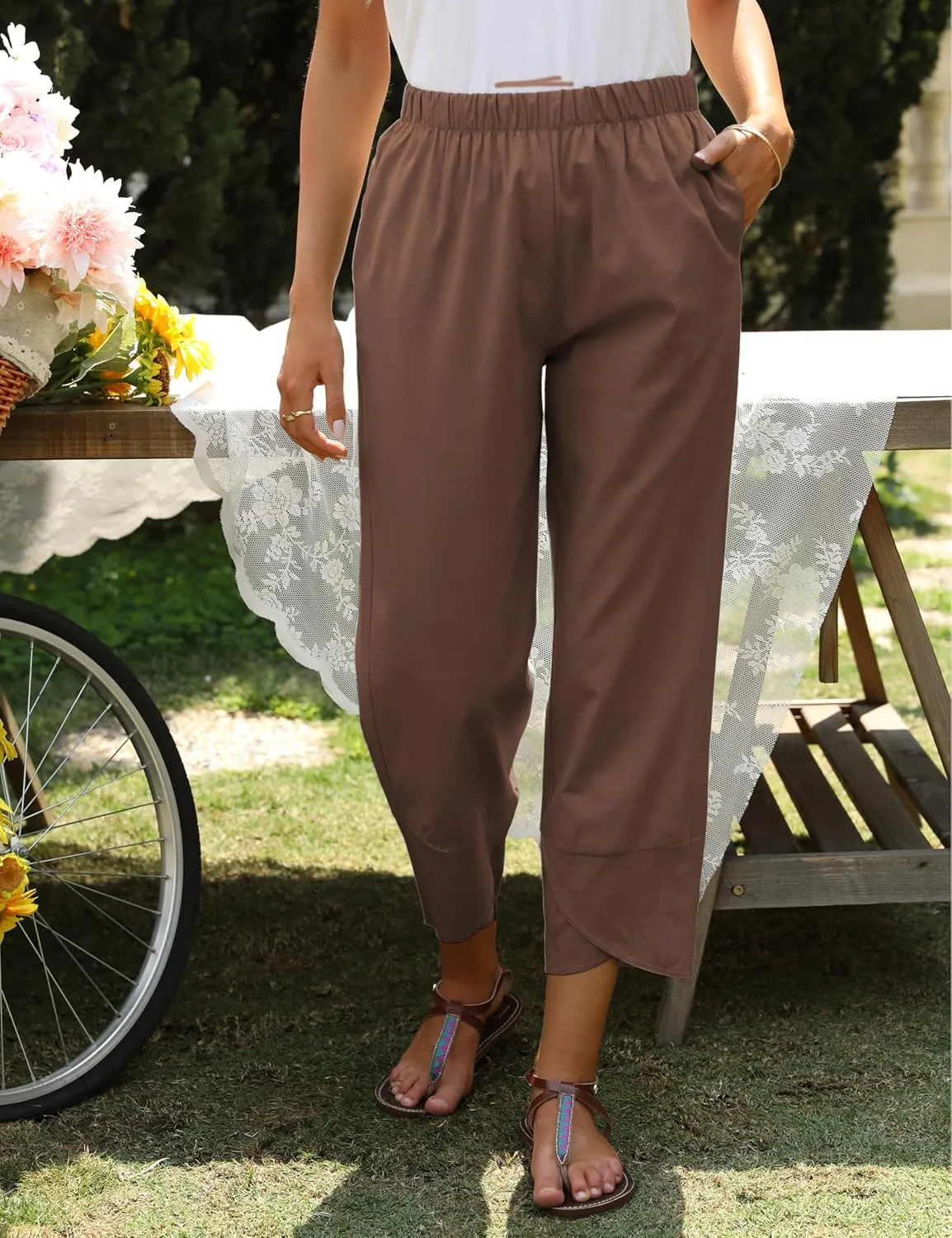 Springrain Women's Capri Pants Casual Summer Cotton Cropped Lounge Pants Trousers