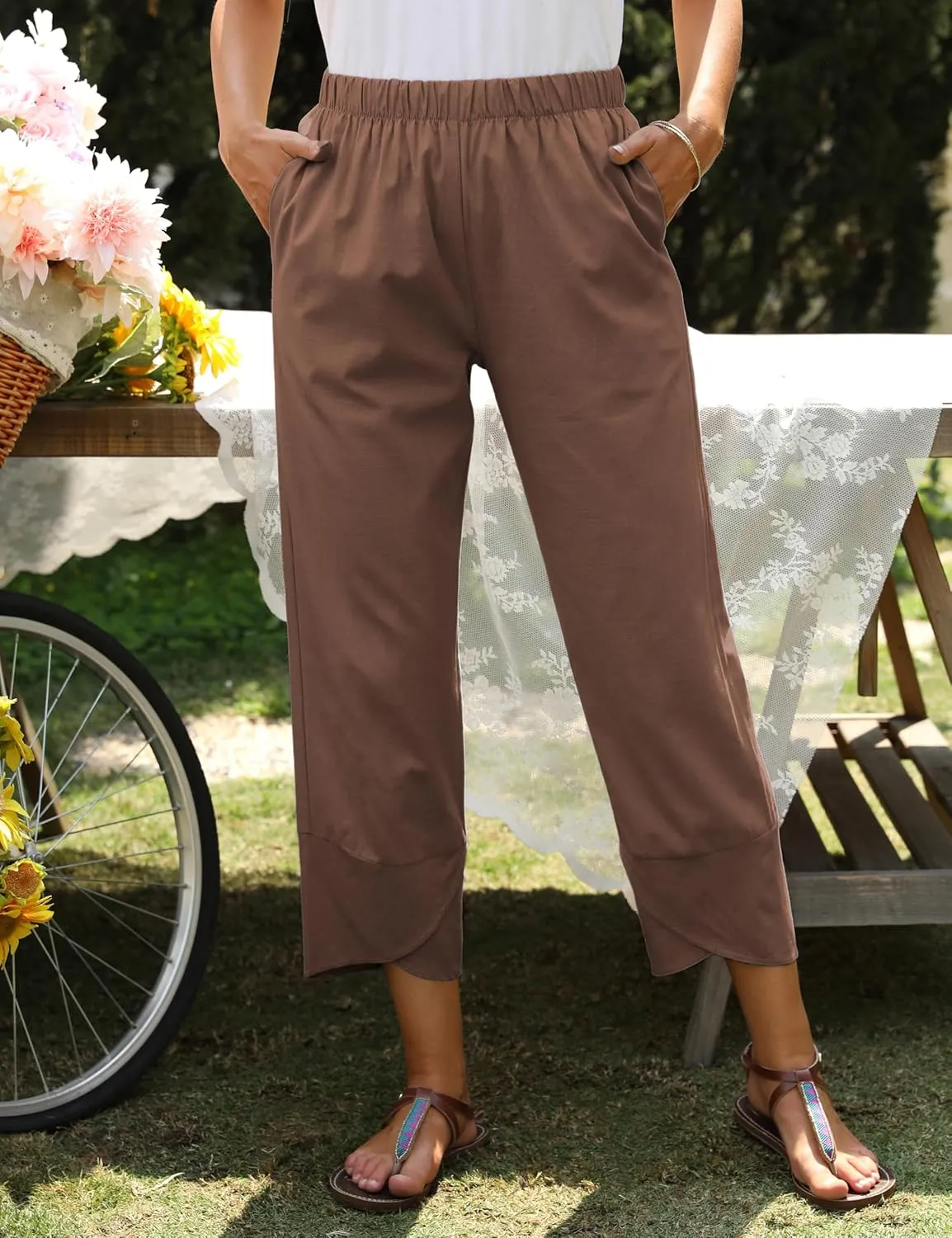 Springrain Women's Capri Pants Casual Summer Cotton Cropped Lounge Pants Trousers