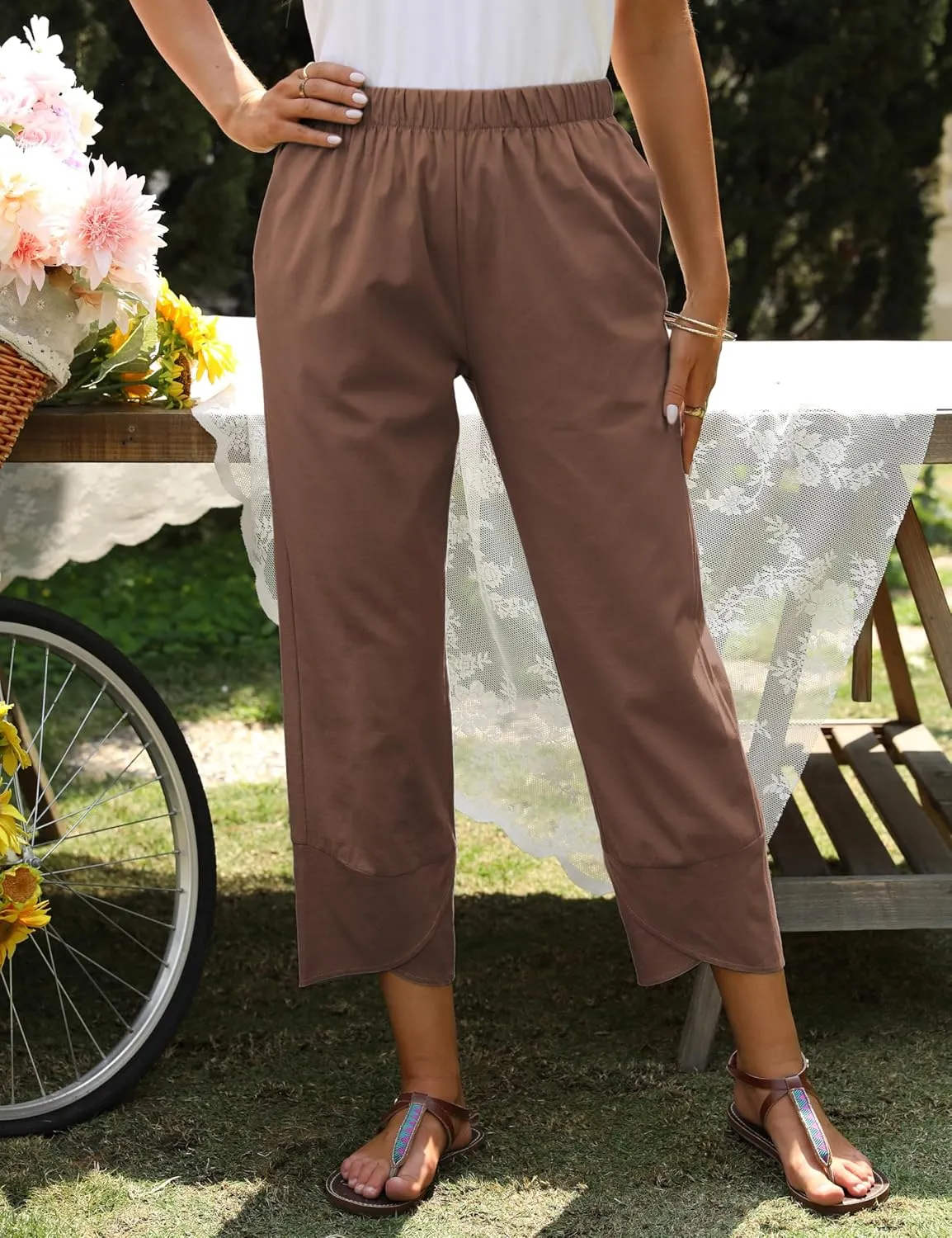 Springrain Women's Capri Pants Casual Summer Cotton Cropped Lounge Pants Trousers