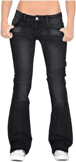 Stretchy Bell Bottoms Jeans for Women Classic High Waisted Destroyed Raw Hem Bootcut Flared Denim Pants Plus Size