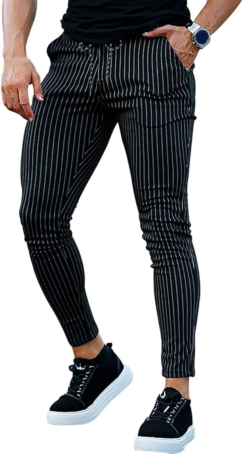 Striped Dress Pants for Men's Casual Daily Thin 2024 Lightweight Business Pants Lounge Slim Fit Work Trousers