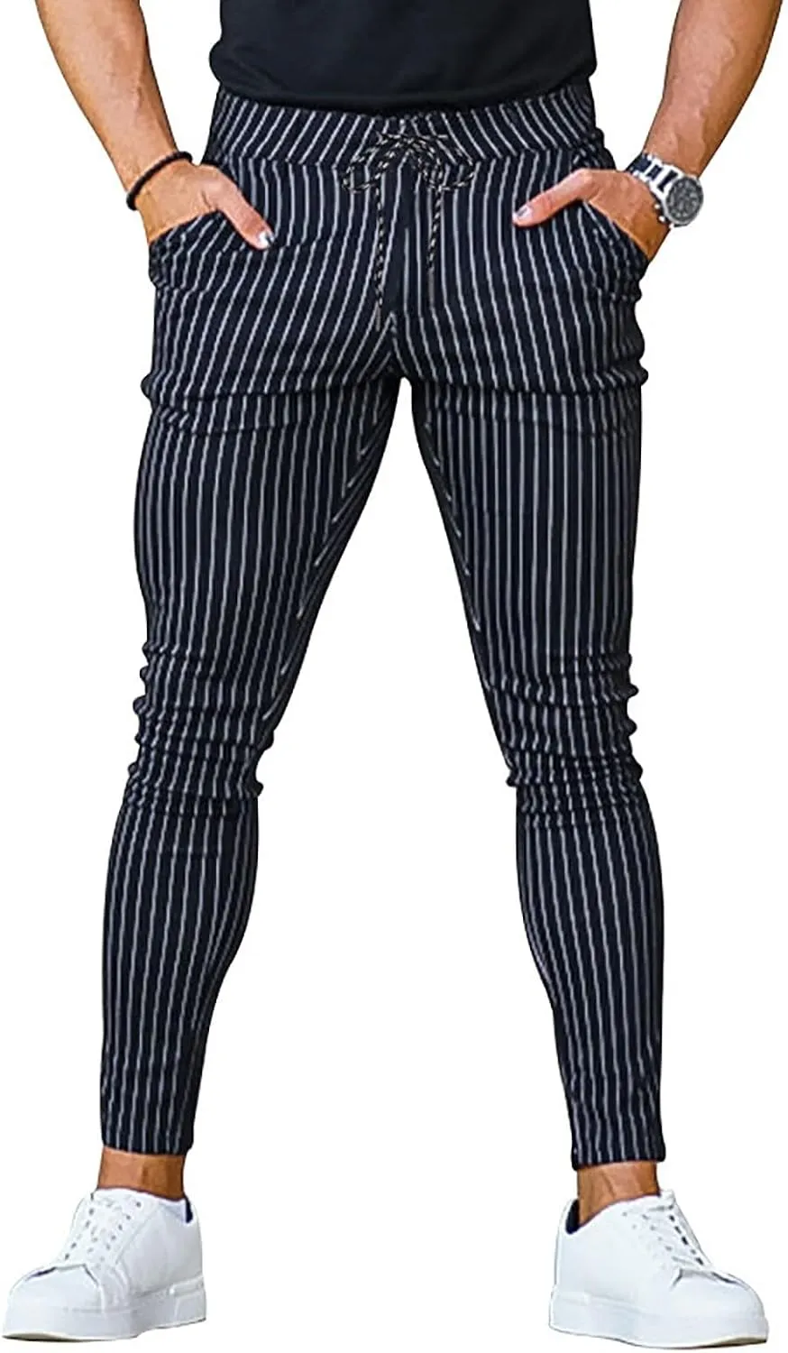Striped Dress Pants for Men's Casual Daily Thin 2024 Lightweight Business Pants Lounge Slim Fit Work Trousers
