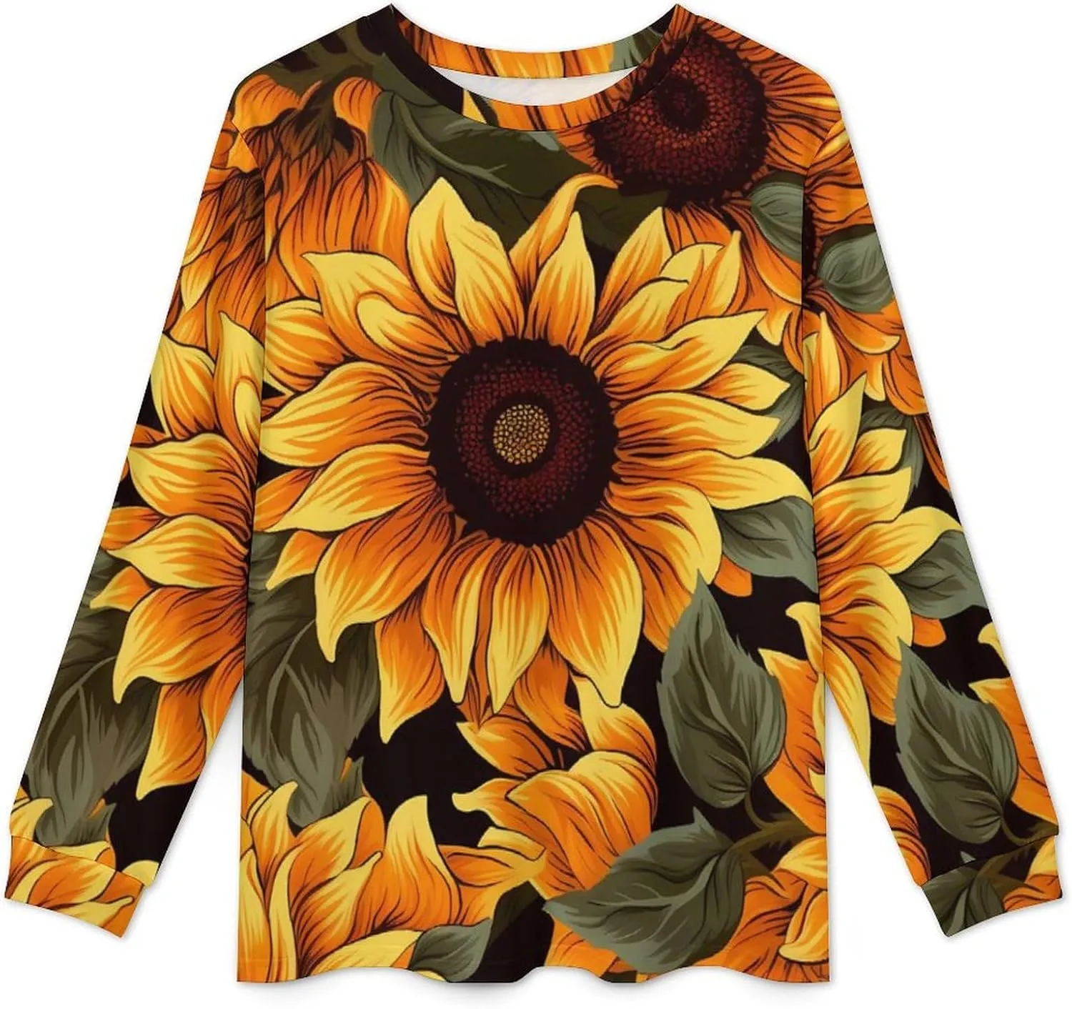 Sunflower Florals Men's Pajamas Sets Round Neck Long Sleeve Shirts And Bottoms 2 Piece Pjs Loungewear