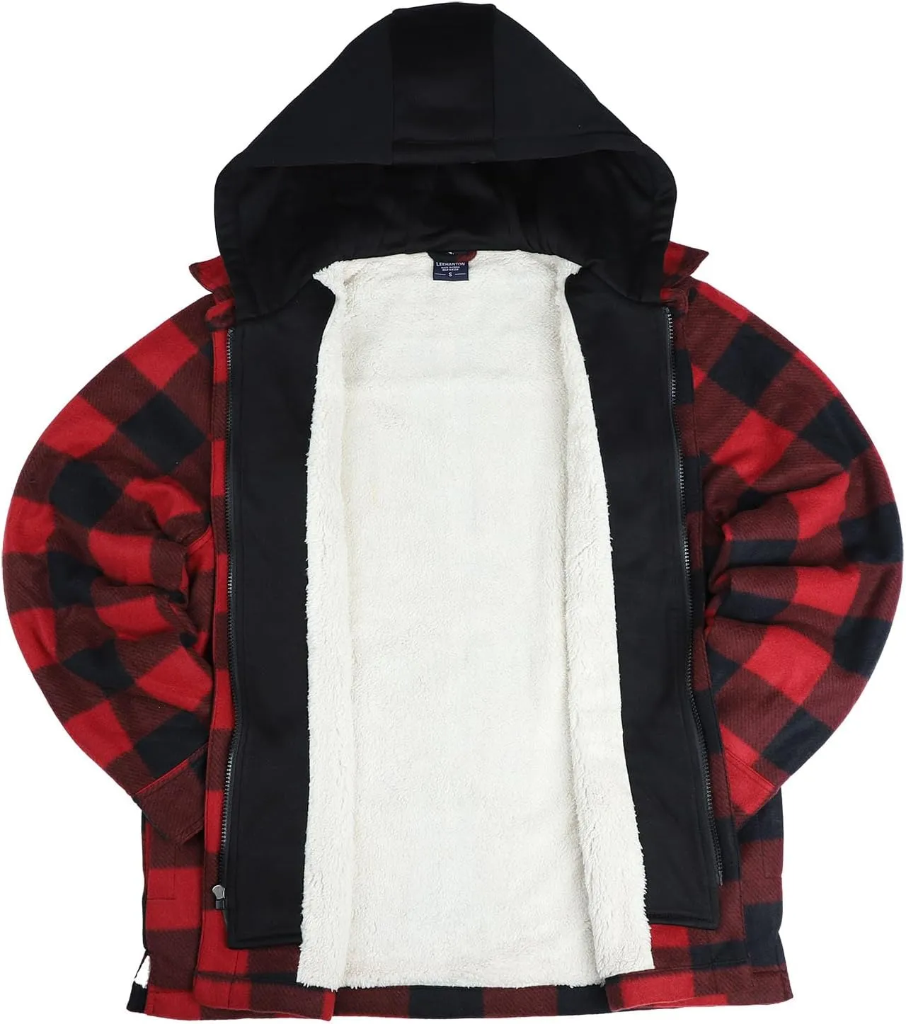 TanBridge Men's Cotton Plaid Shirts Jacket Full Zip Fleece Flannel Sherpa Lined Hoodies Heavyweight Hoodies Jacket for Men