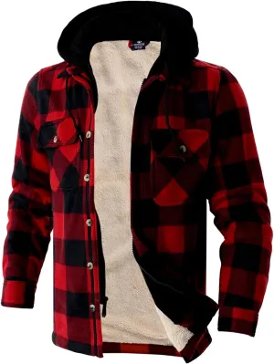 TanBridge Men's Cotton Plaid Shirts Jacket Full Zip Fleece Flannel Sherpa Lined Hoodies Heavyweight Hoodies Jacket for Men