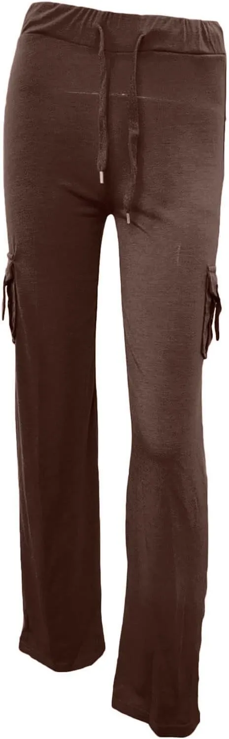 TANGNADE Womens Cargo Pants High Waist Wide Leg Pants with Pockets Drawstring Yoga Workout Leggings Gym Trouser Pants