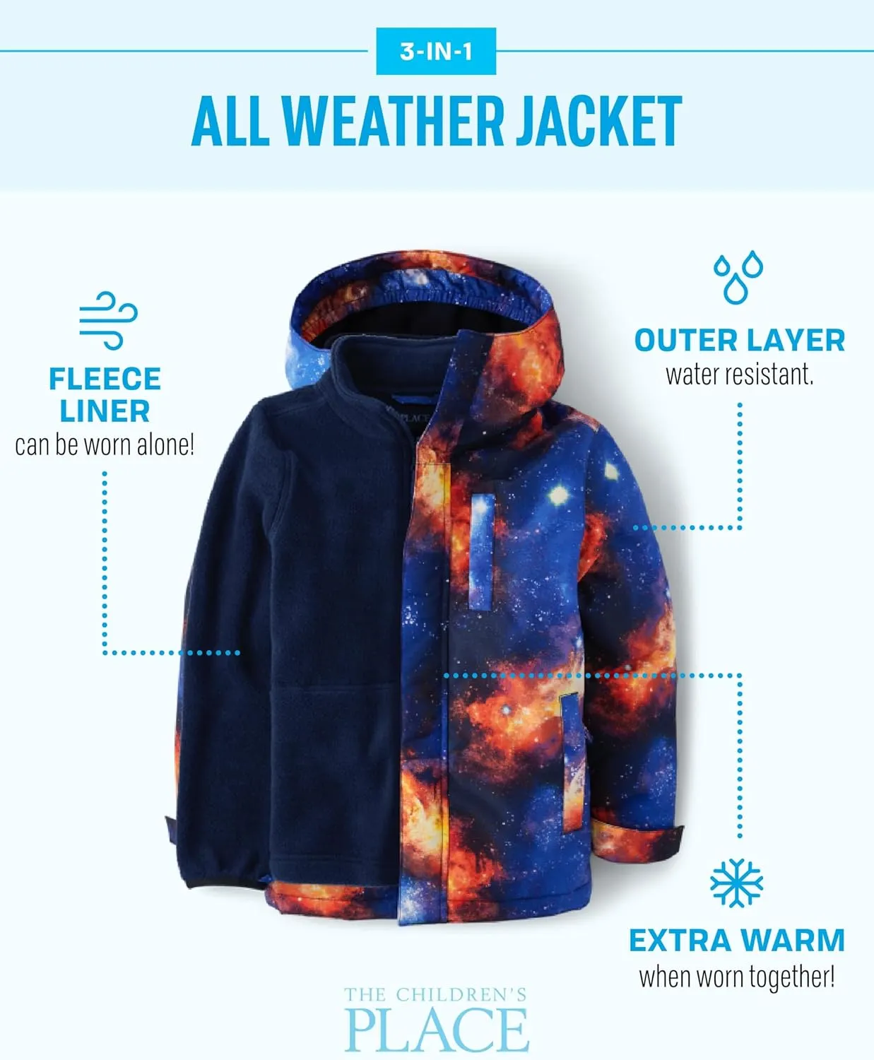 The Children's Place Baby Boys' and Toddler Heavy 3 in 1 Winter Jacket, Wind Water-Resistant Shell, Fleece Inner