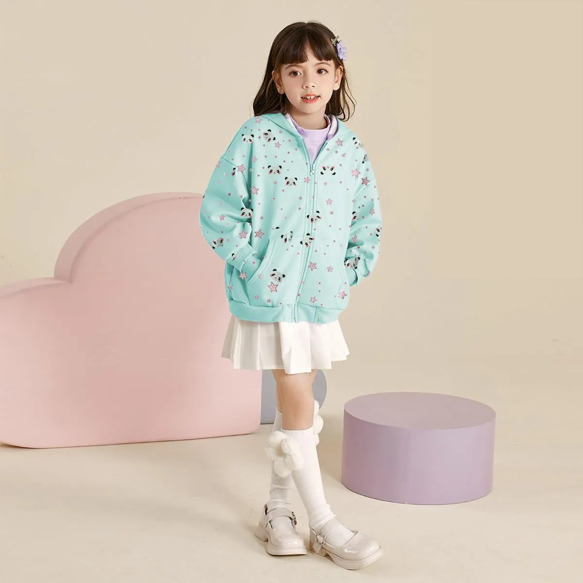 Tkria Girls Zip-Up Hoodie Sweatshirts Toddler Heart Jacket Winter Long Sleeve Hooded Shirts Pollover Tops Fall Outwear 2-6T