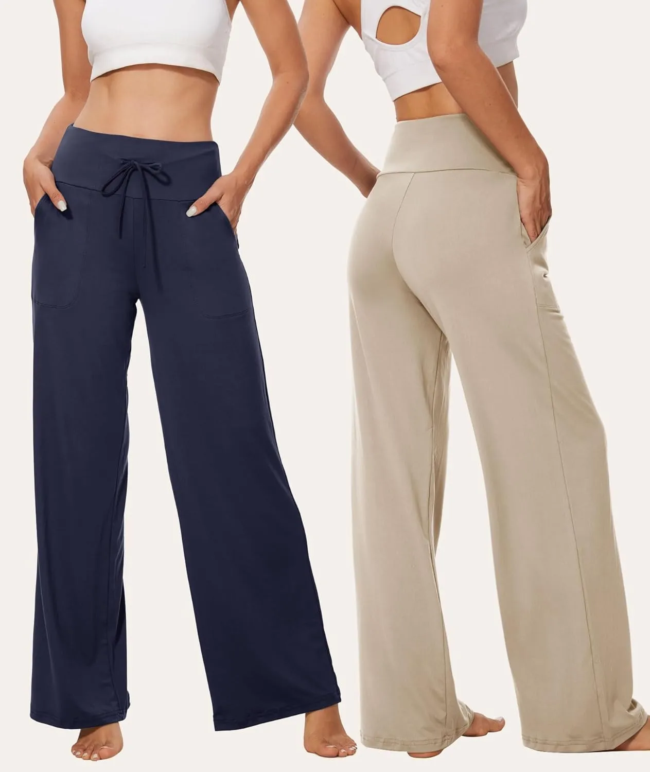 TNNZEET 3 Pack Women's Wide Leg Pants with Pockets - Casual Loose Yoga Trouser Pants Sweatpants Palazzo Lounge Pajama Pants