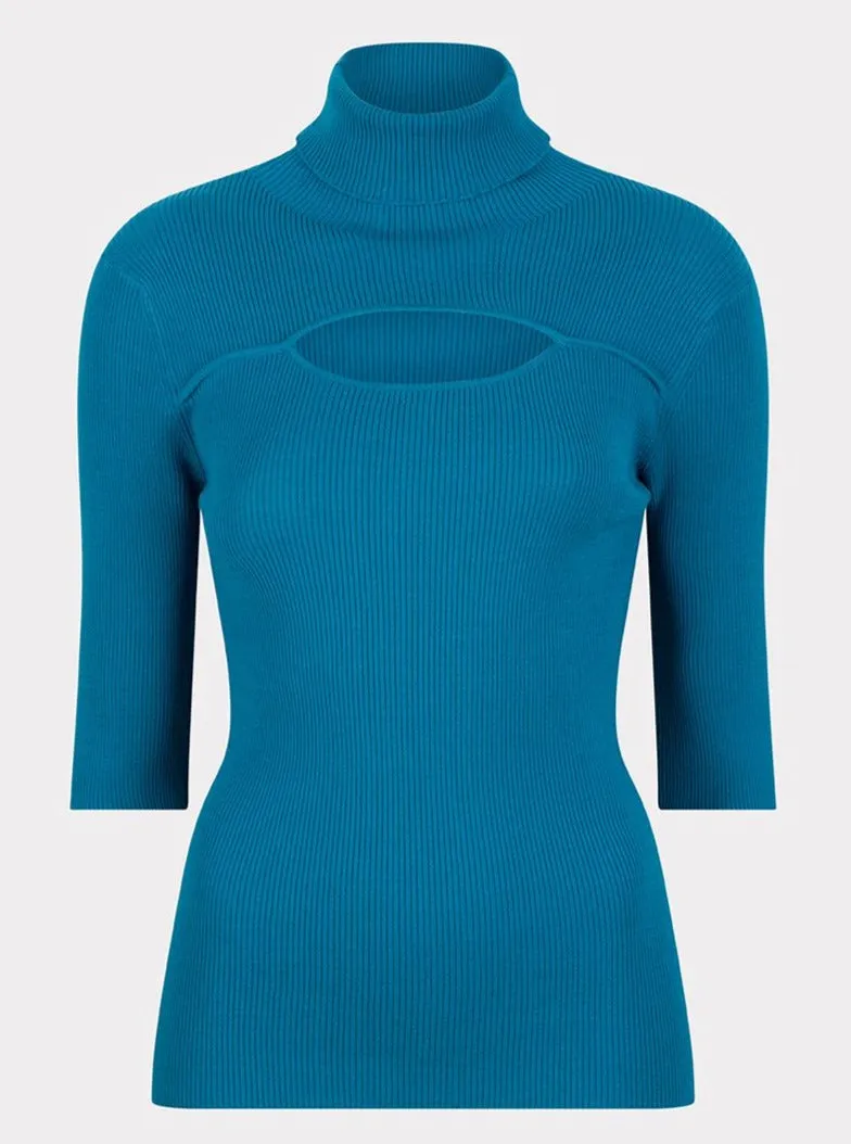 Top Short Sleeved Open Rib [Petrol-F2307503]