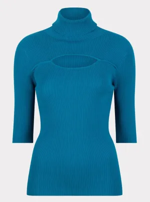 Top Short Sleeved Open Rib [Petrol-F2307503]