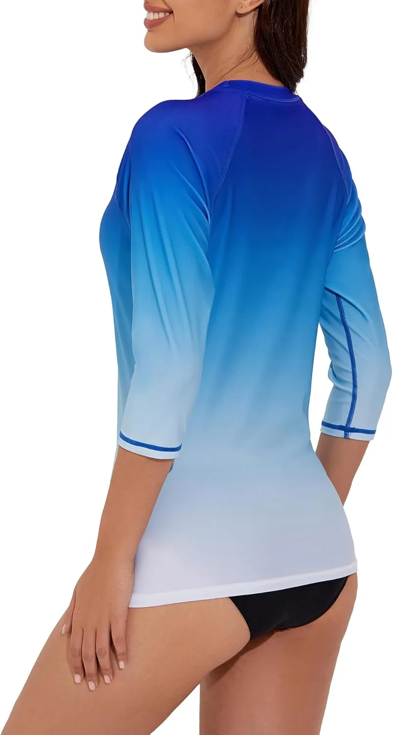 Tournesol Women's Rash Guard 3/4 Sleeve Swim Shirts SPF & UV Protection Rashguard Swimsuit Tops Round Neck Swimwear Top