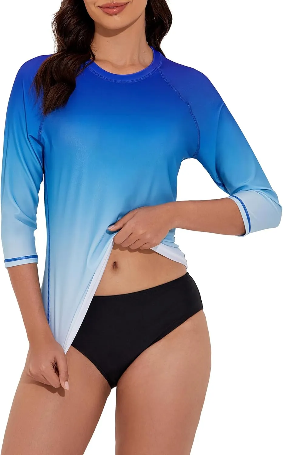 Tournesol Women's Rash Guard 3/4 Sleeve Swim Shirts SPF & UV Protection Rashguard Swimsuit Tops Round Neck Swimwear Top