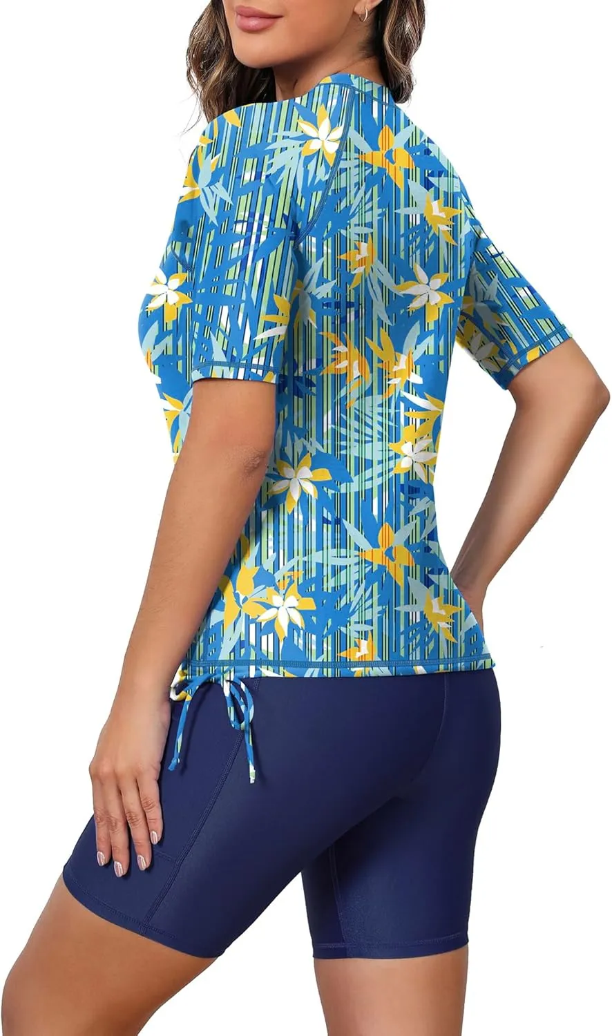 Tournesol Women's Two Piece Rash Guard Short Sleeve Swim Shirts UPF 50  Built in Bra Swimsuit with Boyshorts with Pockets