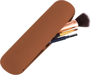 Travel Makeup Brush Holder Portable Beauty Tool Organizer Upgraded Strong Magnetic Anti-shedding Silicone Cosmetic Bag Organizer Soft Smooth Waterproof Cute Set (Brown)