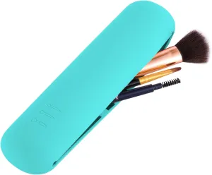 Travel Makeup Brush Holder Portable Beauty Tool Organizer Upgraded Strong Magnetic Anti-shedding Silicone Cosmetic Bag Organizer Soft Smooth Waterproof Cute Set (Emerald)