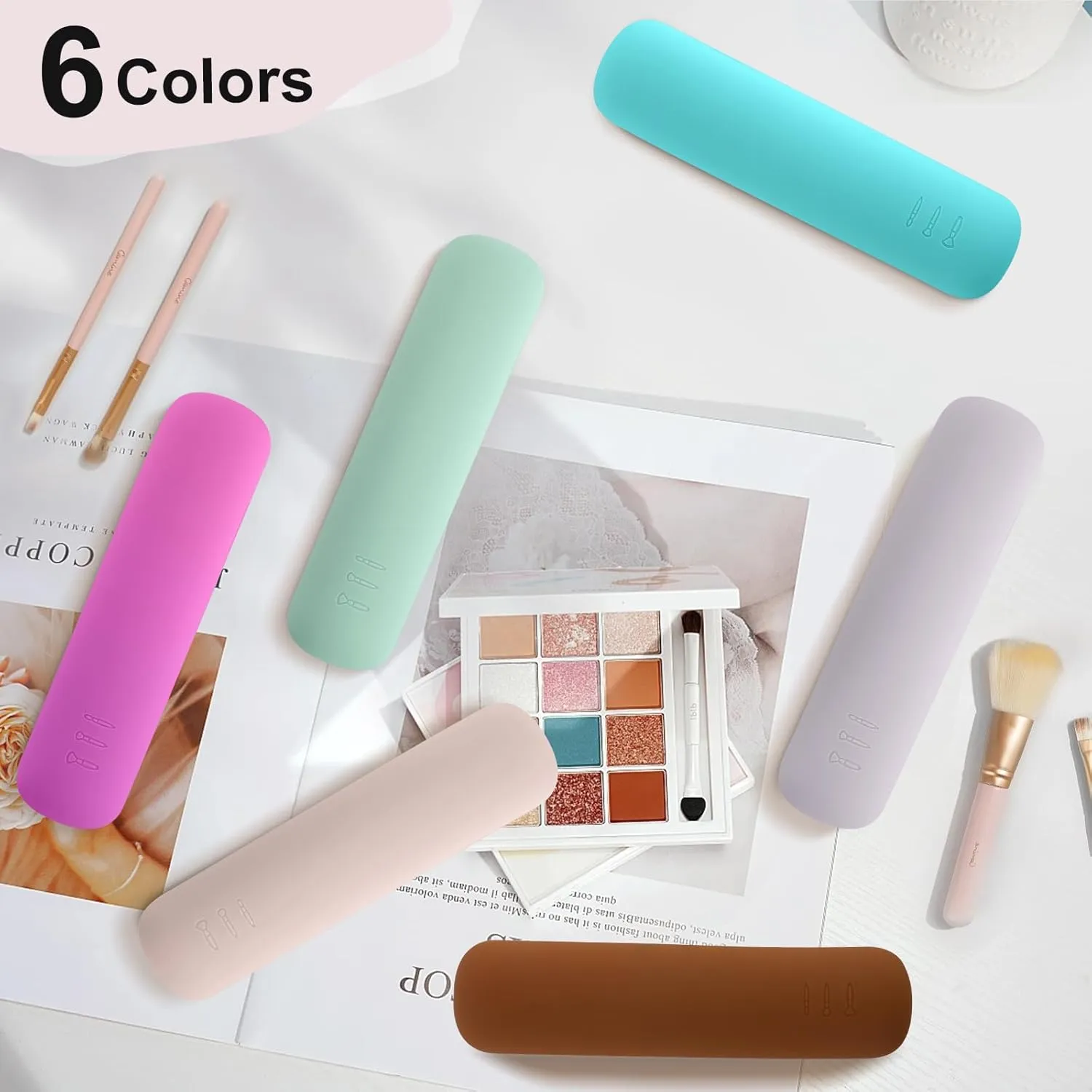 Travel Makeup Brush Holder Portable Beauty Tool Organizer Upgraded Strong Magnetic Anti-shedding Silicone Cosmetic Bag Organizer Soft Smooth Waterproof Cute Set (light green)